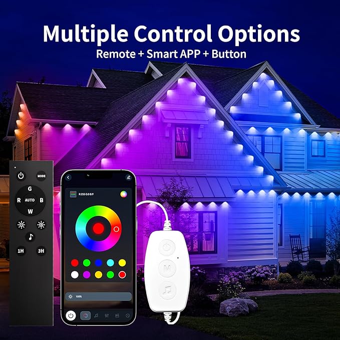 KSIPZE 100ft Permanent Outdoor Lights Waterproof IP67 Smart RGB+IC Eaves LED Lights with App &amp Button Control 200+ Dynamic Scene Modes for House Roof Garden Christmas Party Decor