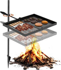 Folding Campfire Grill grate Compact Height-Adjustable Fire Pit Grilling Grate Heavy Duty Swivel Over Fire Cooking Grate with Handbag for Outdoor Camping Hiking Backpacking and Family Gatherings