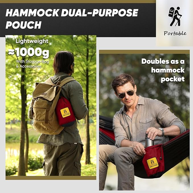 Camping Hammock with Mosquito Net 600 lbs Portable Hammock with Tree Straps2-in-1 Double/Single Travel hammocks Tent for Outside/Indoor/Backpacking/Beach-Black&ampRed