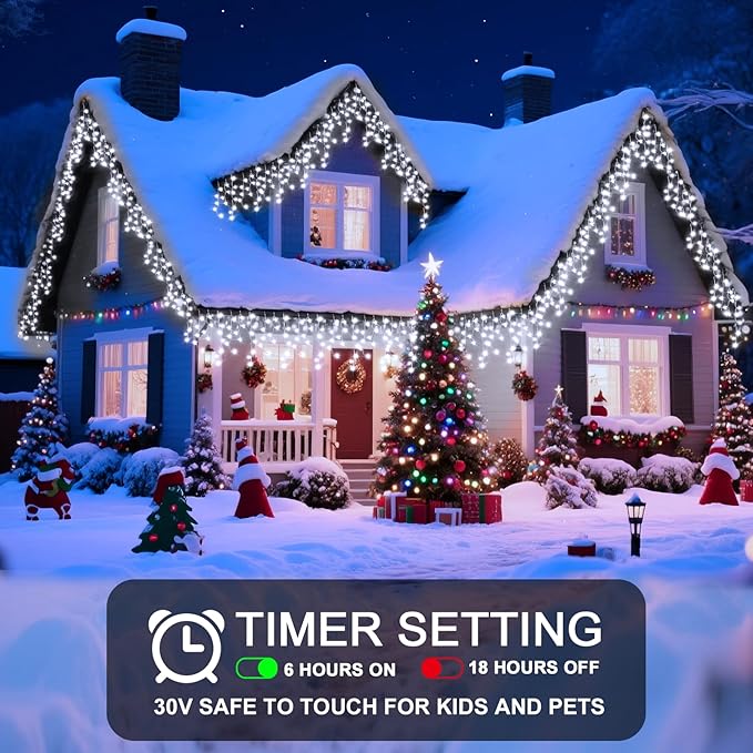 98 Ft Ice Lights for Outside 960 LED Christmas Lights Outdoor Plug in Christmas String Lights with 8 Modes &amp Timer for Holiday Party Wedding House Patio Outdoor Decor(Cool White)