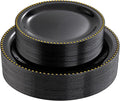 Rubtlamp 60Pcs Black Gold Plastic Plates Black Disposable Plates With Gold Beaded Heavyduty Plastic Plates Halloween Plates Include 30 Dessert Platos 30 Dinner Platos for Party