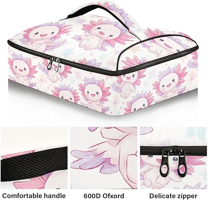 Casserole Carrier Adorable AxolotlInsulated Casserole Carrier for Hot or Cold Food Thermal Lunch Tote for Potluck Parties Picnic Beach Fits 9 x 13 Inches Baking Dish