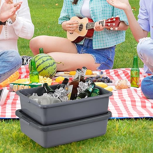 3 Pack 13 Liter Bus Tub with Lid Restaurant Dish Tub with Lids Grey
