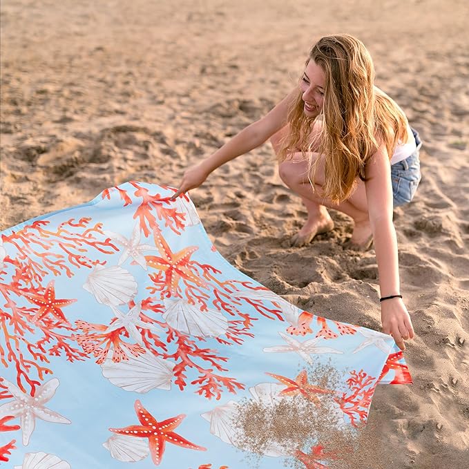 Beach Blanket Waterproof Sandproof 9 Ft X 10 Ft Extra Large Sand Free Beach Mat Big Compact Lightweight Quick Drying Picnic Blanket with 4 Stakes &amp Pockets for Camping Travel Hiking