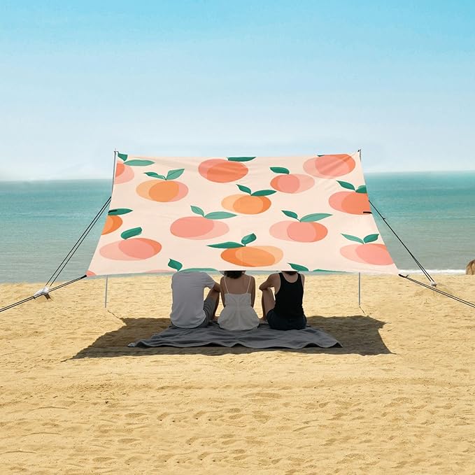 Peach Pattern Camping Sun Shelter Beach Tent Portable Beach Sun Shade Outdoor Canopy for Camping Trips Fishing Picnic