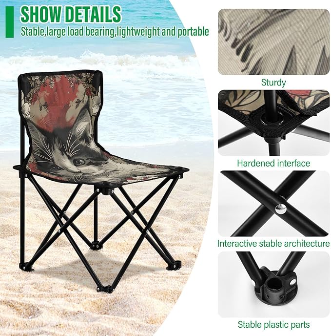 Elegant Cat Portable Camping Chairs Folding Chair - Durable Oxford Fabric Lightweight Iron Frame Easy Fold Design - Ideal for Outdoor Activities Camping Fishing and Travel