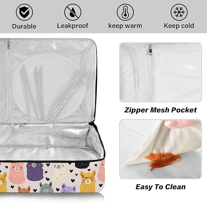 Casserole Carrier Cute Alpaca PatternInsulated Casserole Carrier for Hot or Cold Food Thermal Lunch Tote for Potluck Parties Picnic Beach Fits 9 x 13 Inches Baking Dish