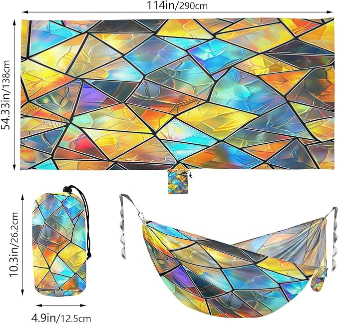 YETTASBIN Iridescent Triangles Camping Hammock - 330lbs Lightweight &amp Portable Single or Double Hammock with Tree Straps &amp Carry Bag for Indoor Outdoor Hiking Backpacking Travel Backyard Beach