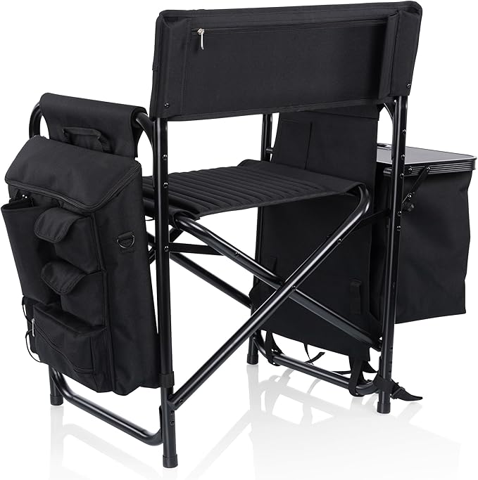 Picnic TIME Fusion Camping Chair with Side Table and Soft Cooler Outdoor Foldable Padded Camping Chairs with Shelves Pockets &amp Cup Holder for Lawn Beach &amp Sports Use for Adults (Matte Bl