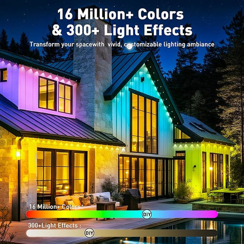 150FT Permanent Outdoor Lights Smart RGB Eaves Lights with App/Remote Control LED IP67 Waterproof Outdoor Lighting for Halloween Christmas Holidays Daily Party House Roof Lighting