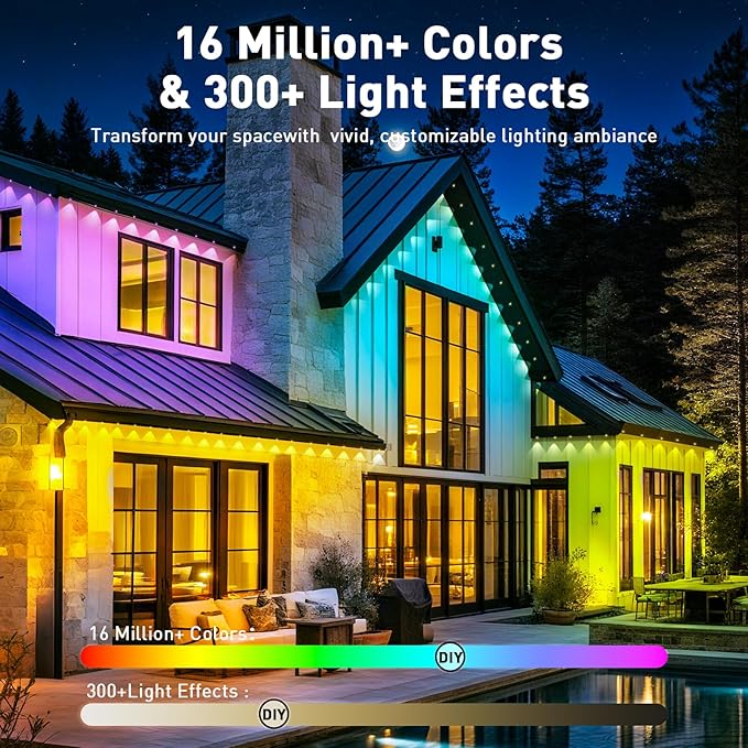 200FT Permanent Outdoor Lights Smart RGB Eaves Lights with App/Remote Control LED IP67 Waterproof Outdoor Lighting for Halloween Christmas Holidays Daily Party House Roof Lighting