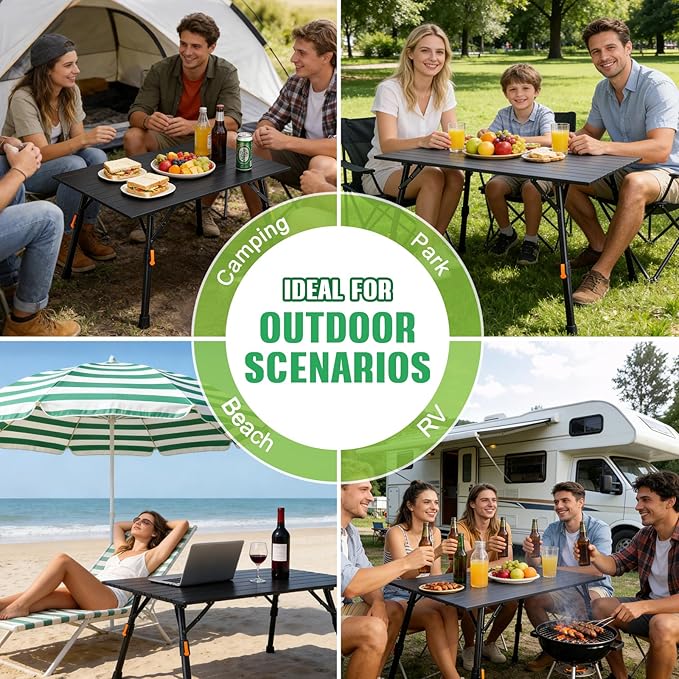 Portable Camping Table Foldable: No-Assembly Aluminum Folding Camping Table with Height Infinitely Adjustable &amp Carry Bag - Camp Table for Camping Picnic Beach RV BBQ