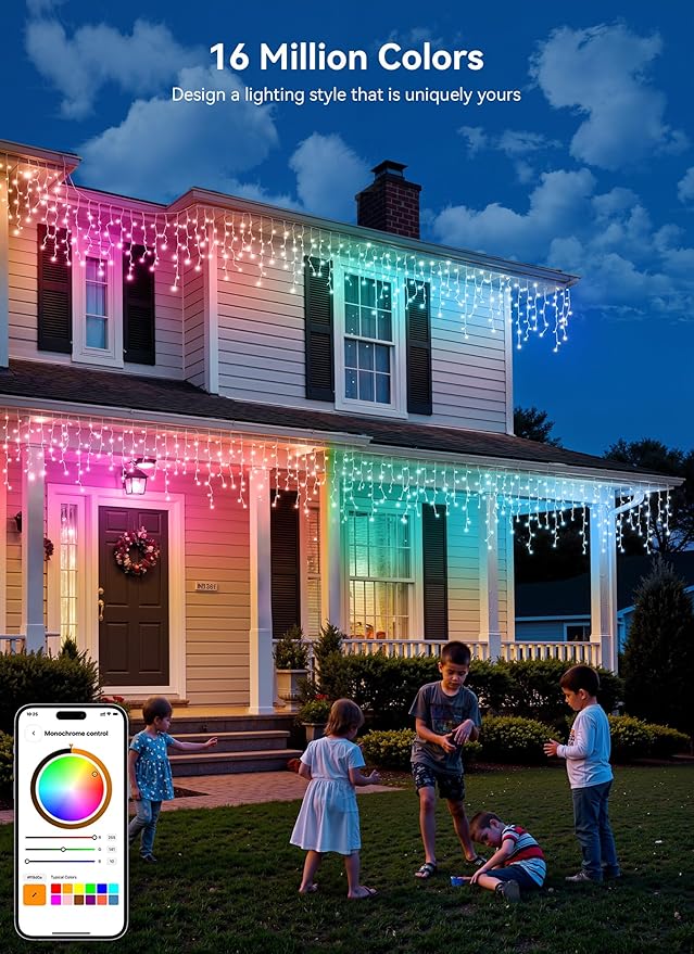 Smart Icicle Lights for Outside - 33ft 304 LED Color Changing Icicle Christmas Lights Outdoor - APP Controller 50+Preset Modes 16M Color Customize DIY Dynamic Lighting Effect