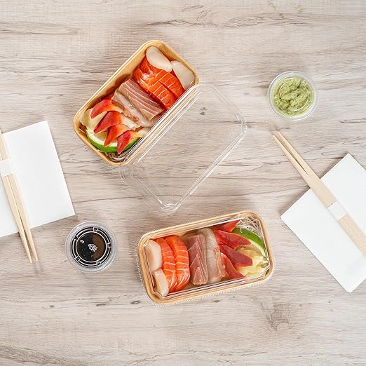 Restaurantware-LIDS ONLY: Matsuri Vision 6.4 x 3.7x 1.2 Inch Lids For Sushi Containers 100 Airtight Lids - Containers Sold Separately No-Fog Design Clear Plastic Dome Lids For Sushi Boxes