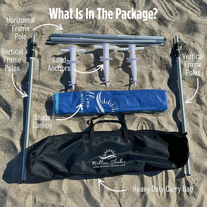 MillionShades® Beach Shade Canopy – Cozy 8 ft x 8 ft Wind-Propelled® Sun Shade for Beach with UPF 50+ 360° Views Quiet &amp Lightweight Design Easy Setup Tent - Windproof Beach Shelter