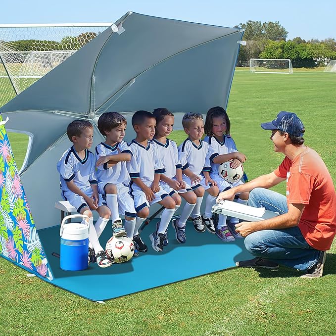 GYMAX Beach Umbrella Tent 2-in-1 Pop up Beach Tent UPF50+ with Carrying Bag Groundsheet Side Panels Sun Shelter for Outdoor Camping