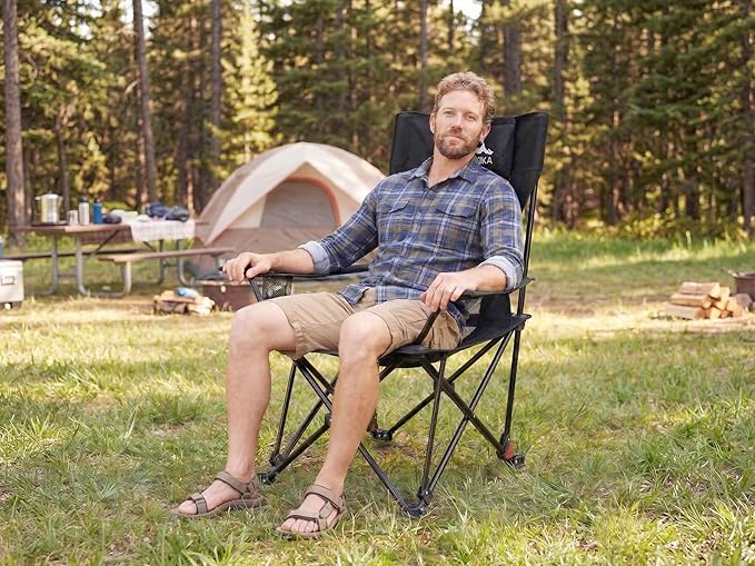 HASIKA Reclining Camping Chair with Footrest Ultra-Lightweight Portable Folding Lounge Chair for Outdoor Hiking Picnic Beach 4-Position Adjustable Back Support with Headrest &amp Carry Bag Black