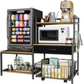 Bakers Rack with Mini Fridge Stand &amp Microwave Shelf – Coffee Bar with Drawer Rolling Basket Storage &amp Hooks – Heavy Duty Kitchen Organizer for Apartments Dorms &amp Living Rooms Brown