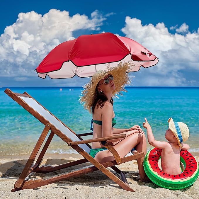 Buryeah 2 Pcs Automatic Chair Umbrella with Universal Clamp 44 UPF 50+ Portable Clamp on Beach Chair Adjustable Wheelchair Umbrella for Outdoor Patio Parasol