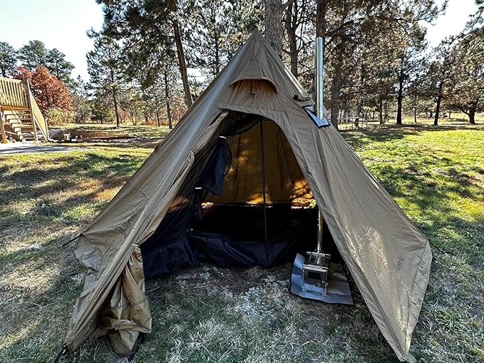 DANCHEL OUTDOOR Backpacking Hot Tent with Stove Jack 4 Season Lightweight Tipi Tent for 2/4/6 Person Winter Camping Hunting 10.5FT-16.4FT