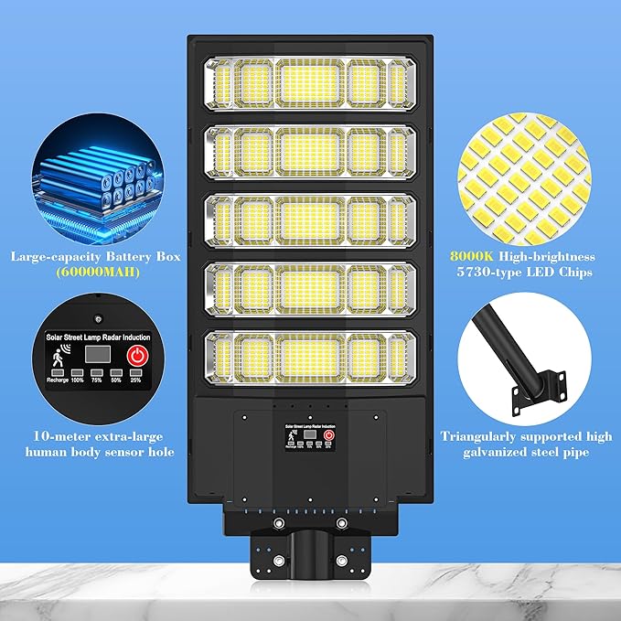 10000W Solar Street Lights Outdoor Super Bright Solar Lights Outdoor Waterproof with Motion Sensor IP66 Solar Flood Security Lights with Remote Control for Yard Driveway Parking LotStadium