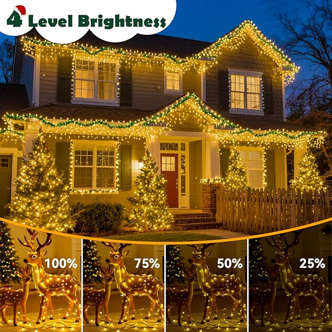 Christmas Lights Indoor Outdoor Waterproof 132FT 400 LED 8 Modes Warm Light String Lights for House Decorations Ideal for Christmas Trees Wedding and Party
