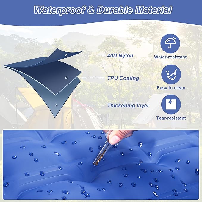 KASIMO Double Sleeping Pad for Camping5 Ultra-Thick 1.4x2M for 2 Person with Pillow Built-in Foot Pump Inflatable Sleeping Mat for Backpacking Hiking Traveling Tent Portable Camping Mat