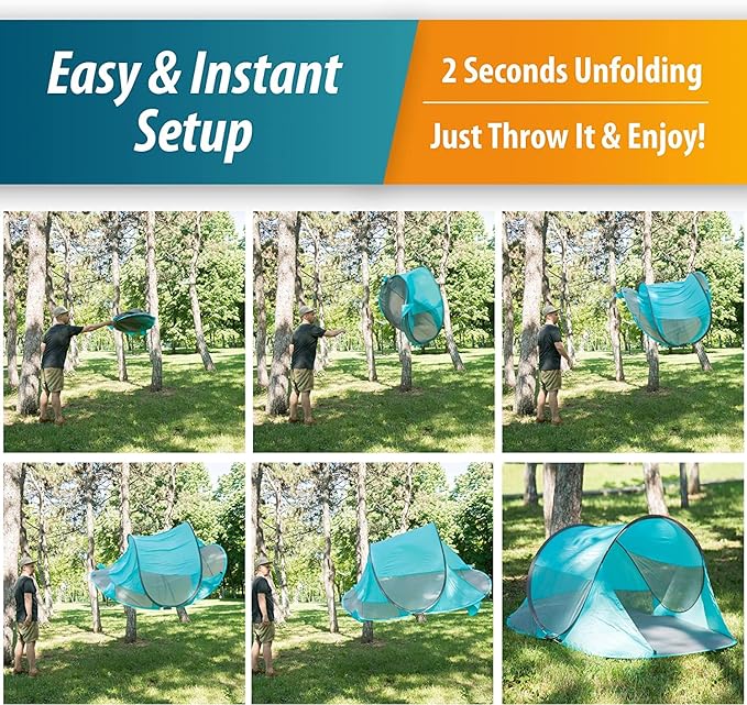 Vaygway Pop-up Tent and Automatic Instant Portable Cabana - Premium Quality 2-4 Person Easy Throw Setup Windproof Waterproof Travel Cabana Beach Tent Shelter- for Hiking Camping &amp Outdoor Activit