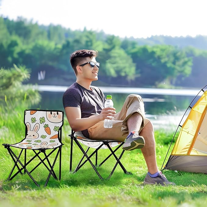 FRODOTGV Folding Camp Chairs Cute Bunny &amp Carrot Backpack Chair Carry Bag Included Portable for Waiting in Line Ice Fishing