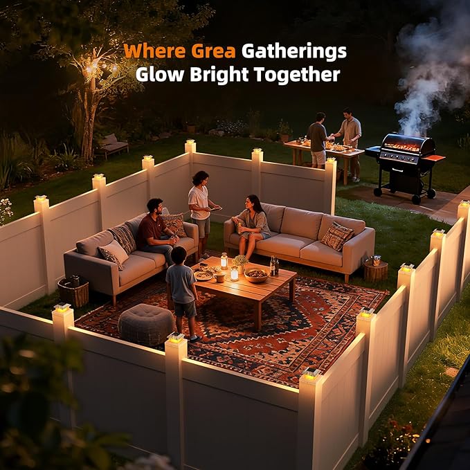 Solar Post Cap Lights 8 Pack Outdoor Flickering Flame Light Fit for 3.5x3.5 4x4 5x5 Vinyl/Wooden Post HIGT Brightness SMD LED Decor for Garden/Whiteyard - White