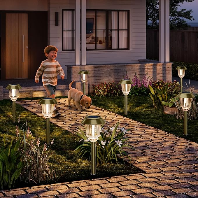 XMCOSY+ Solar Pathway Lights Waterproof - 6 Pack Solar Lights Outdoor 10-40 LM Dimmable Outdoor Solar Light for Yard Pathway Garden Driveway Walkway (Bronze)