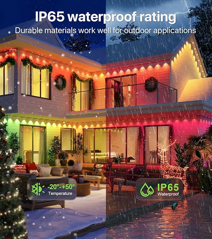 150FT RGB+IC LED Permanent Outdoor Lights: Eave Lights with Smart APP &amp Remote Control 72 Scene Modes Waterproof IP65 for Holiday Christmas Decorations