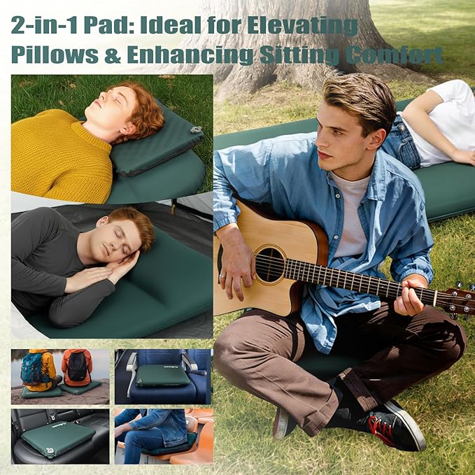 Self Inflating Sleeping Pad with Electric Pump and Pillow 3.15 Ultra-Thick Memory Foam Camping Pad Portable 4-Season Camping Mats Pad Cushions Camping Essentials Gear for Travel Tent Car