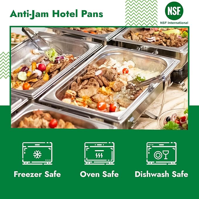 HECMAC 6 Pack Anti-Jam Hotel Pans 1/2 Size 2 1/2 Inch Deep Commercial Stainless Steel Chafing Steam Table Pan Catering Storage Metal Food Pan 23 Gauge
