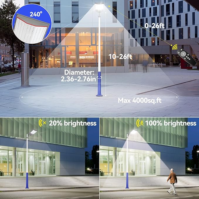 7500W Solar Street Lights Outdoor 450000LM 7000K Solar Parking Lot Lights Dusk to Dawn 30000mAh IP67 Waterproof Pole Security Flood Lamps with Motion Sensor and Remote for Yard Garage Driveway
