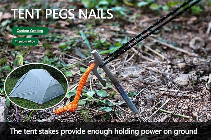 Boundless Voyage 6pcs Titanium Alloy Tent Pegs Outdoor Camping Awning Tent Stakes Lightweight Tent Nail 24CM-Ti4013P
