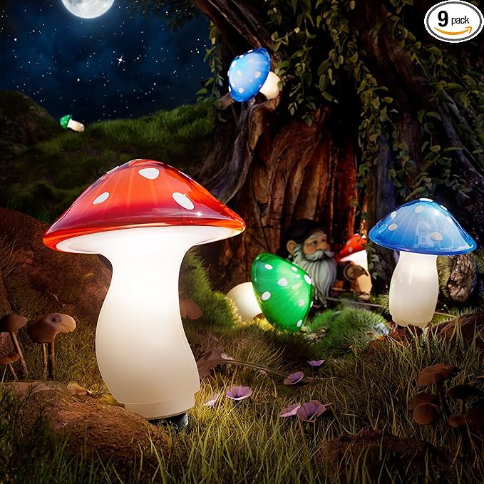 Solar Mushroom Lights Outdoor 9 Pack 30FT Multicolor 8 Modes Solar Garden Lights IP65 Waterproof Pathway Light Outdoor Decoration for Party Garden Yard Patio Lawn Decor (Multicolor)