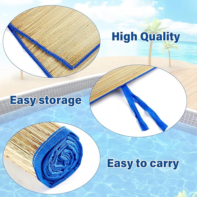 6 Packs Straw Beach Mat Non Slip Straw Foldable Lightweight Multi-Purpose Mat for Sunbathing Floor Yoga Picnics Camping Party Festivals Outdoor Activities