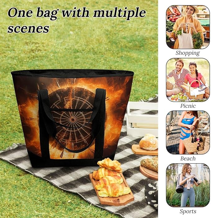 Insulated Shopping BagLarge Reusable Cooler Bags Dart Board Printed Foldable Shopping BagTravel Waterproof Shoulder Bag