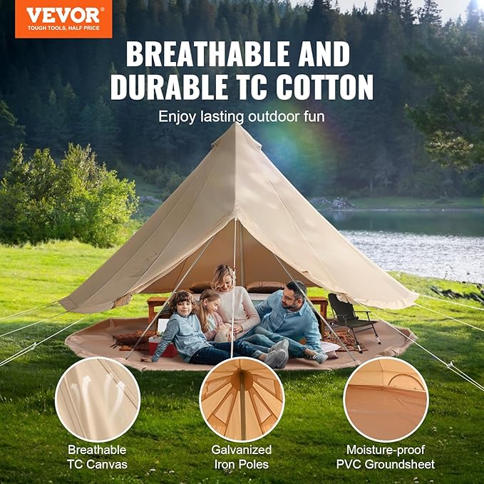 VEVOR Canvas Tent Bell Yurt 4 Seasons for Camping with Stove Jack Breathable Holds up to 4 People Family Camping Outdoor Hunting Party