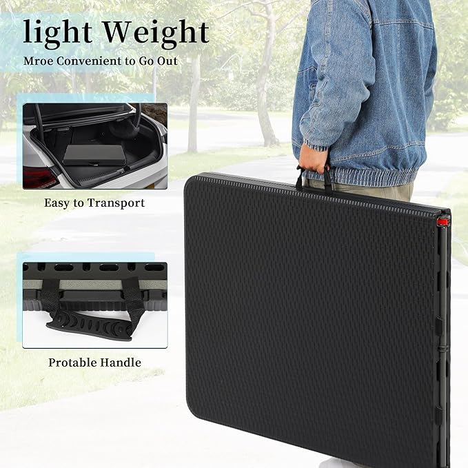 6 Ft White Folding Table Portable Table Camping Table Outdoor Collapsible Dinner Table Outdoor Tables for Patio Yard Wedding Party Cocktail Display