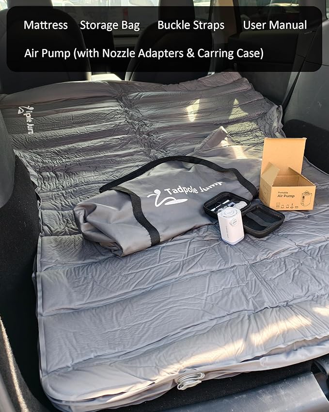 for Tesla Model Y Mattress Memory Foam 4 inch Comfortable SUV Sleeping Pad with Powerful Air Pump Inflatable Car Bed for Camping &amp Road Trips (Gray)