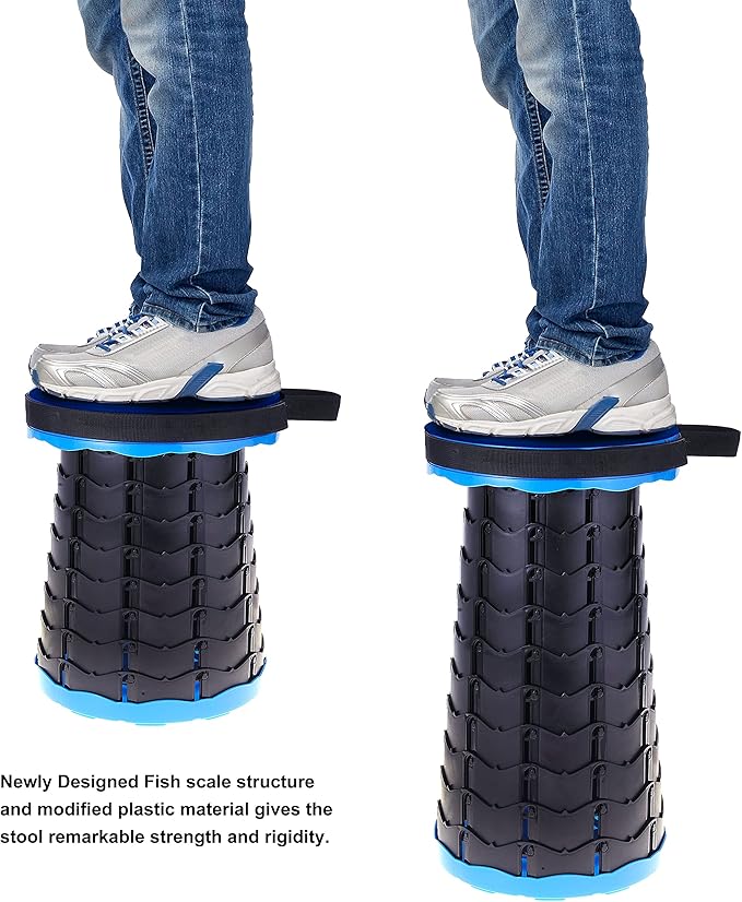 PowerTRC 2 Pack Portable Folding Stool for Camping and Outdoor Use Collapsible with Load Capacity of 400 lbs Adjustable Height from 2.5 in to 18 in