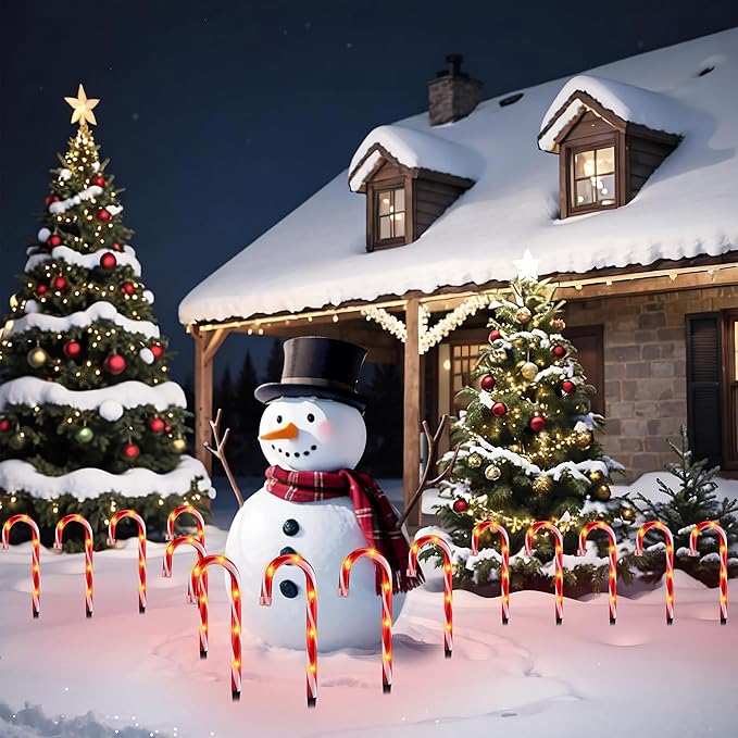 Candy Cane Lights - 10 Pack Candy Cane Pathway Lights 10 Christmas Candy Cane Light Red Outdoor Candy Cane Christmas Decor for Walkway Driveway Sidewalk Garden Xmas Path Stake Light Markers