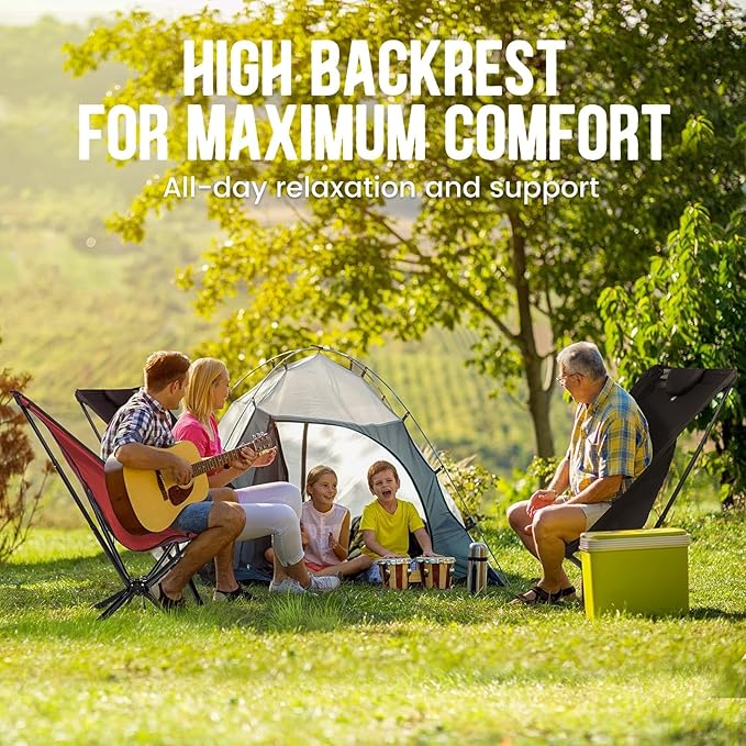Portable High Back Camping Chair with Adjustable Height Small Compact Outdoor Folding Chair for Adults Travel Riselite Collapsible Lightweight Packable Camp Chairs Easy Carry and Quick Setup