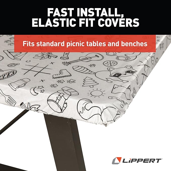 Lippert Color Escape Vinyl Tablecloth/Bench Cover Set for Camping and Picnics with 100% PEVA Material Waterproof and Stain-Resistant Fabric - 2023051696