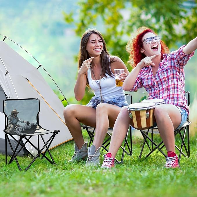 Bear and Cowboy Portable Camping Chairs Folding Chair - Durable Oxford Fabric Lightweight Iron Frame Easy Fold Design - Ideal for Outdoor Activities Camping Fishing and Travel