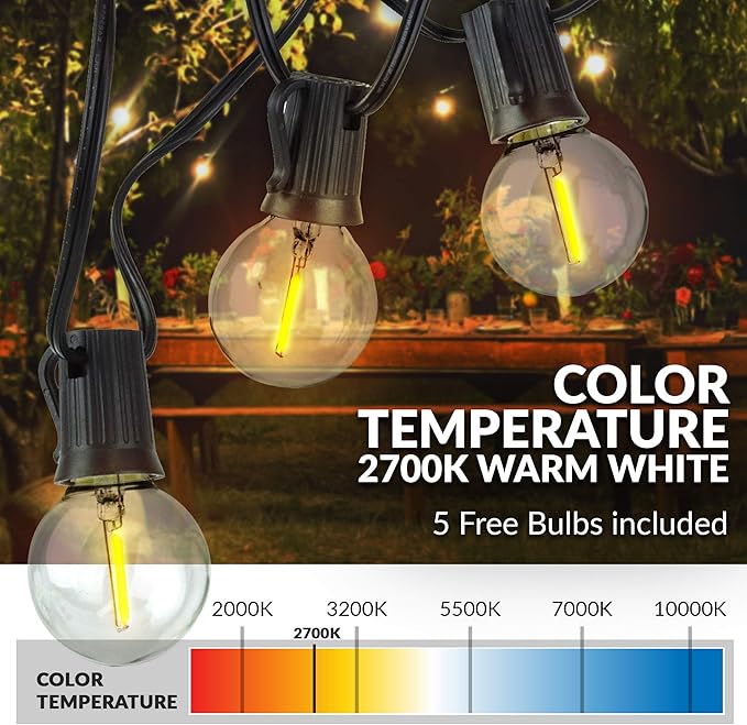 Newhouse Lighting PSTRINGLED50 Foot 50 Socket Indoor/Outdoor String 55 LED Globe G40 (5 Free Bulbs Included) Wedding Lights Decorations for Patios Porches Backyards Decks Bistros 50ft