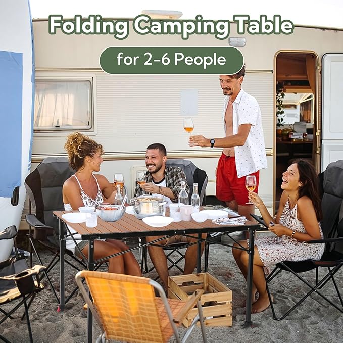 Portable Outdoor Adjustable Height Camping Table Large for 2-6 Person Foldable Roll-up Aluminum Camp Table with Carry Bag for Picnic Camp Sturdy Stable Loads 220 Lbs