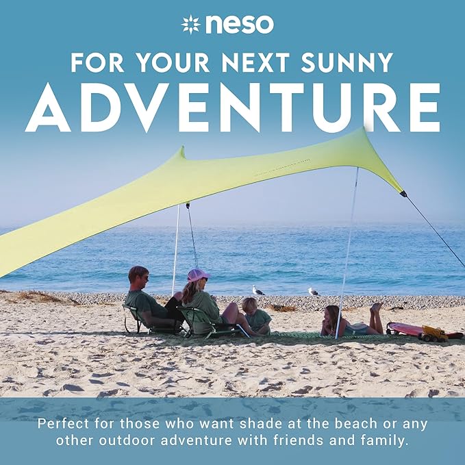 Neso Gigante Portable Beach Tent Sun Shelter - Lightweight Beach Shade Canopy - Easy Setup for Family Outings - Patented Reinforced Corners - UPF 50+ Sun Protection - 8ft Tall 11 x 11ft - Lemon